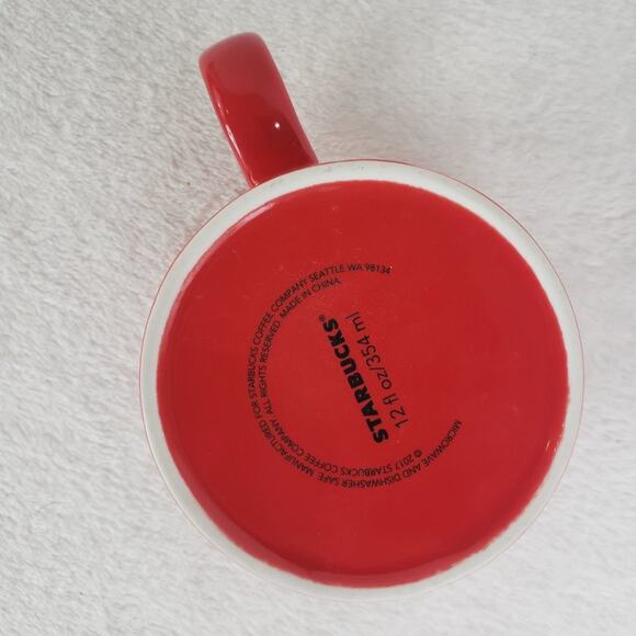 Starbucks 2017 Wide Mouth Red Ceramic Mug Gold Logo 12 oz. - Picture 6 of 7